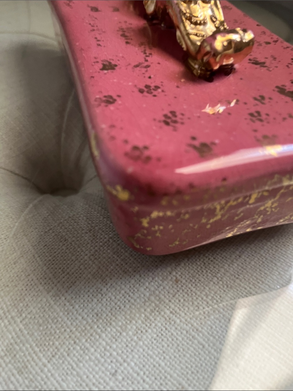 Vintage Hollywood Regency Pink Gold Metallic Handle Specs Jewelry Trinket Box - Picture 8 of 16